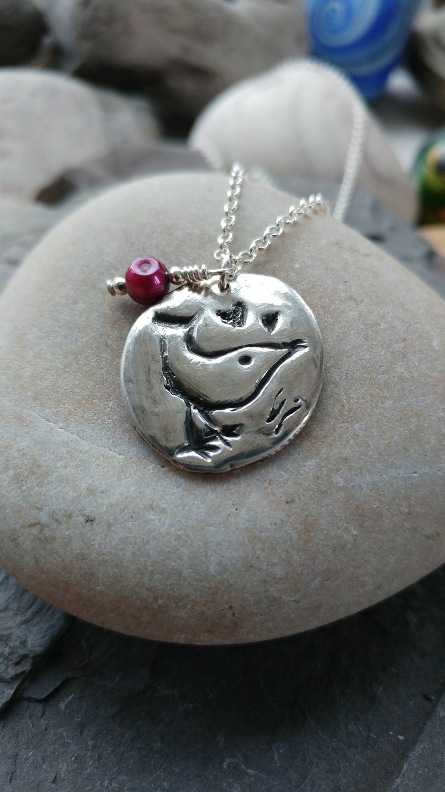Silver bird pendant with freshwater pearl