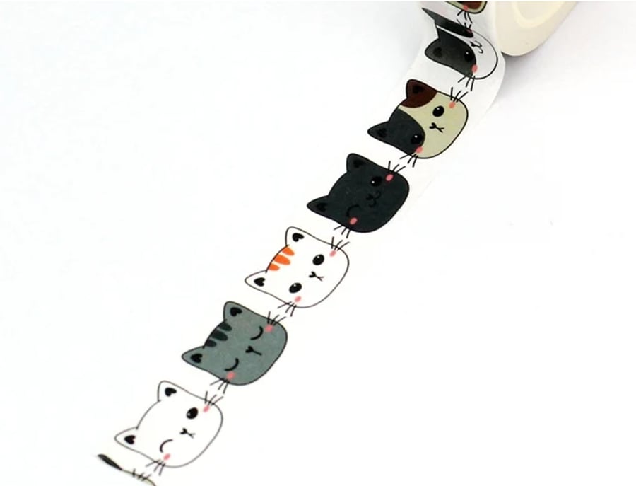 Kitty Cat pattern, Cute kawaii cat face Washi Tape, Decorative Adhesive Tape 10m
