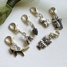Woodland clip on charms, zipper pull, stitch markers   Set of 6