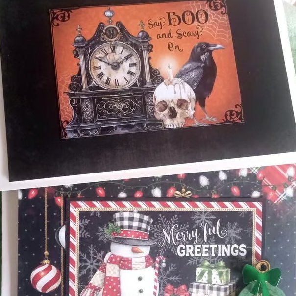 Set of Two Vintage-Style Cards - Halloween Card - Christmas Card 