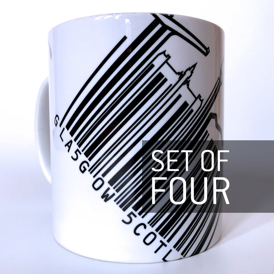 'Barcode Glasgow' Set of four Mugs.