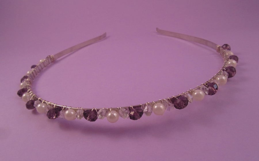 Custom Purple and White Faux Pearl Headband or Tiara