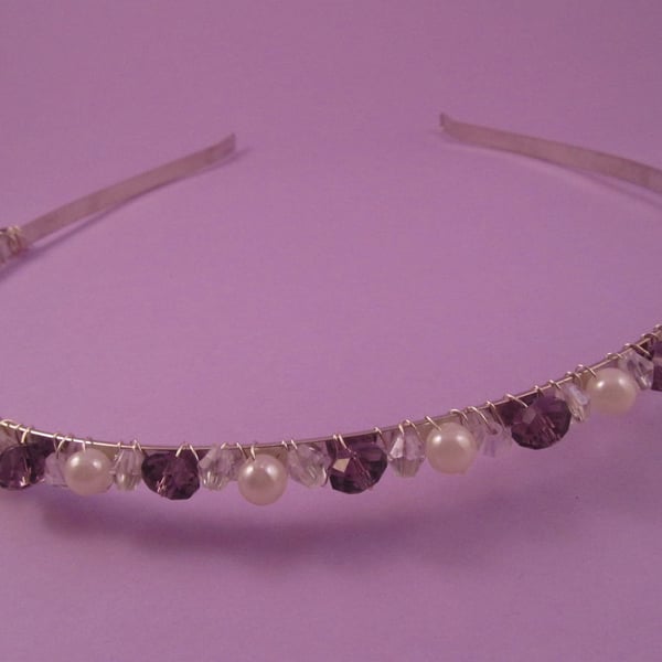 Custom Purple and White Faux Pearl Headband or Tiara