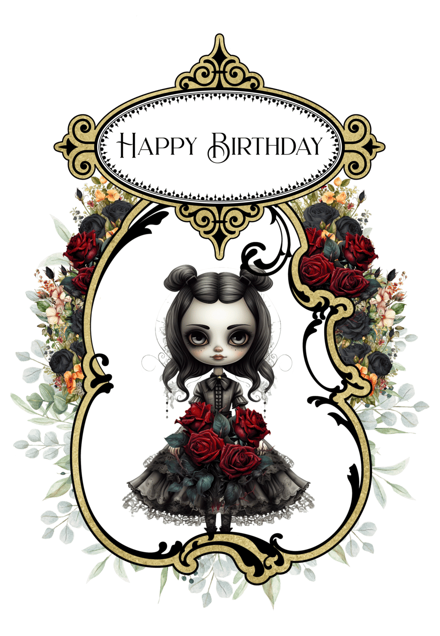 Goth Birthday Card, Gothic Birthday Card, Kawaii, Lolita Doll Card