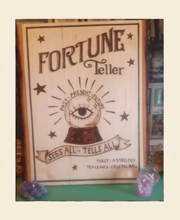 Fortune Teller Sees All Tells All psychic wooden sign Original 