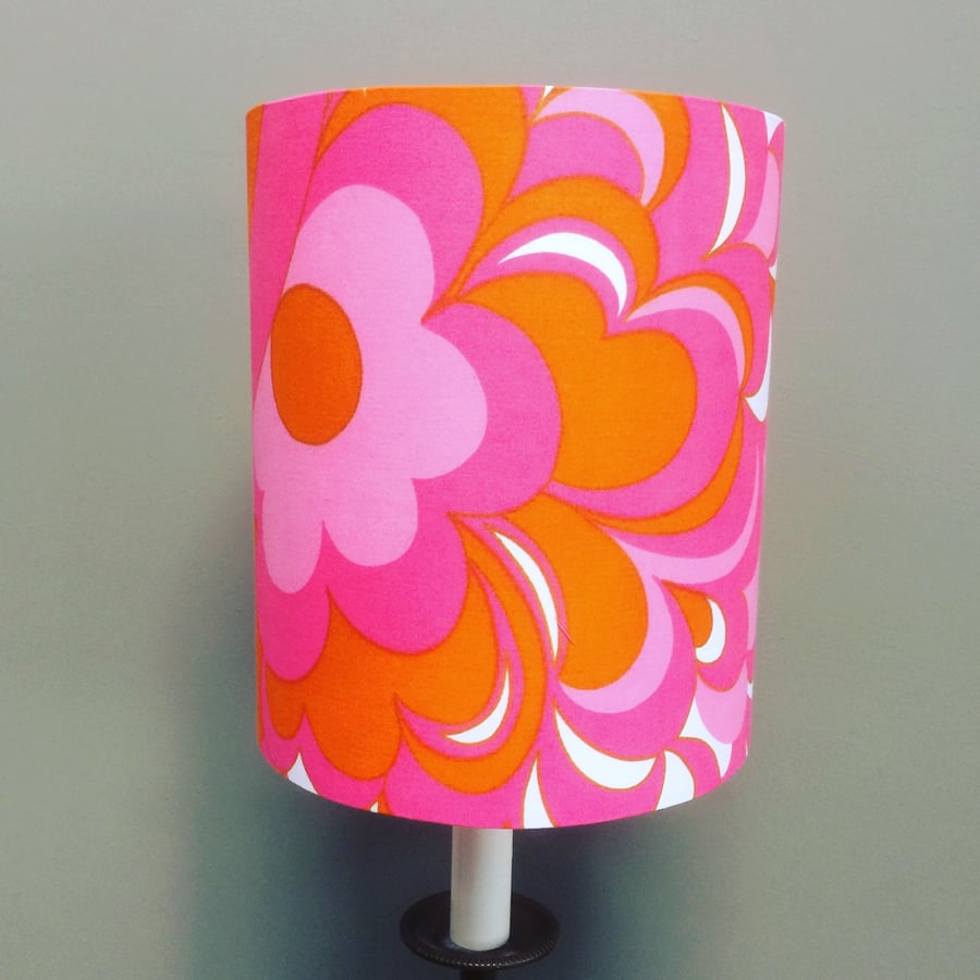 Bright Fab Funky RETRO Flower Power Pink Orange70s 60s  Vintage Fabric Lampshade