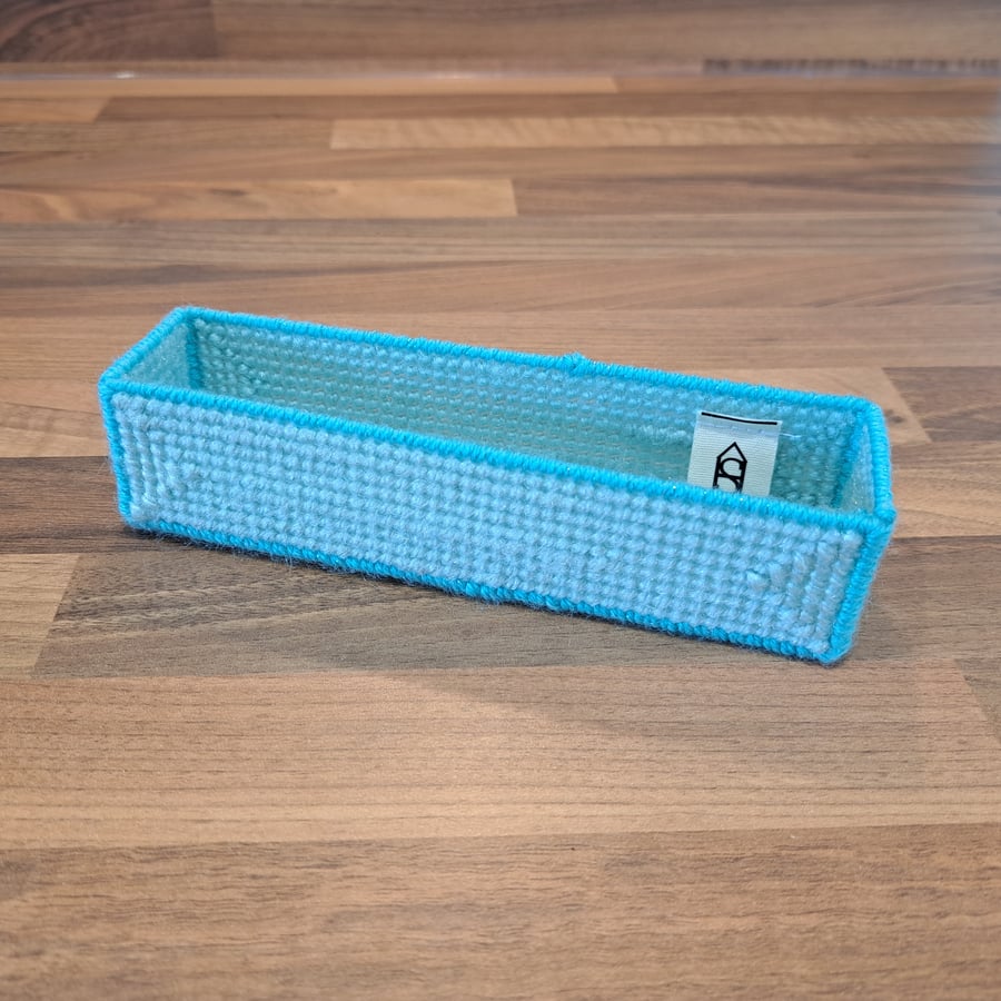 Pencil case - icy blue with glittery blue edging, open-top