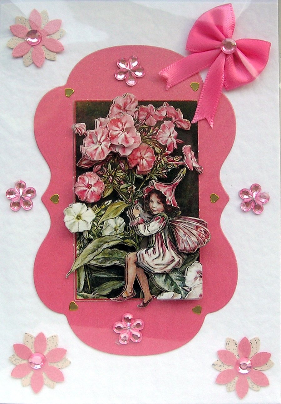 Pink Fairy - Hand Crafted 3D Decoupage Card - Blank - 2549