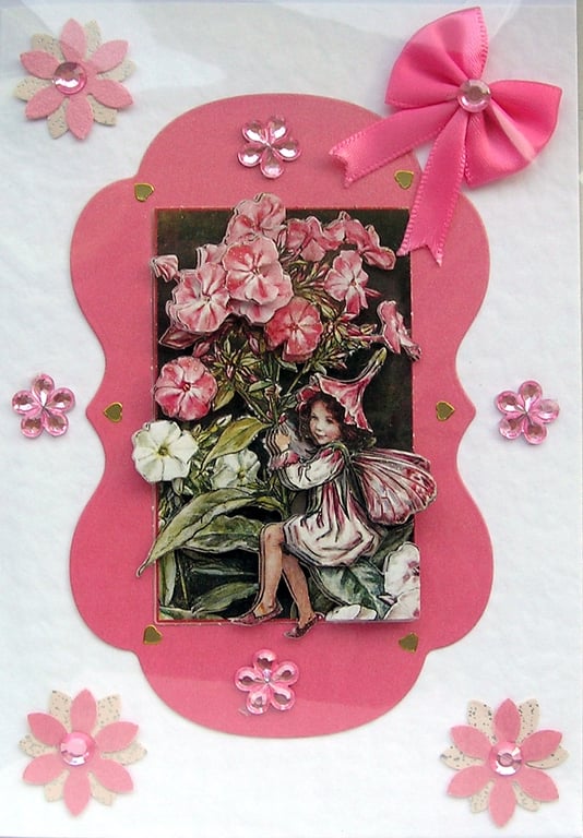 Pink Fairy - Hand Crafted 3D Decoupage Card - Blank - 2549