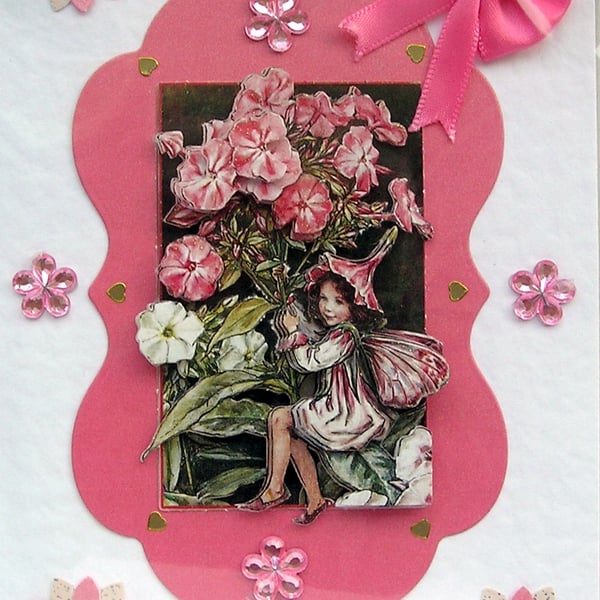 Pink Fairy - Hand Crafted 3D Decoupage Card - Blank - 2549