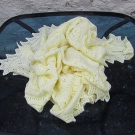 Yellow Babies Shawl, Lace Design, Hand Knit, 3ply, 55" square