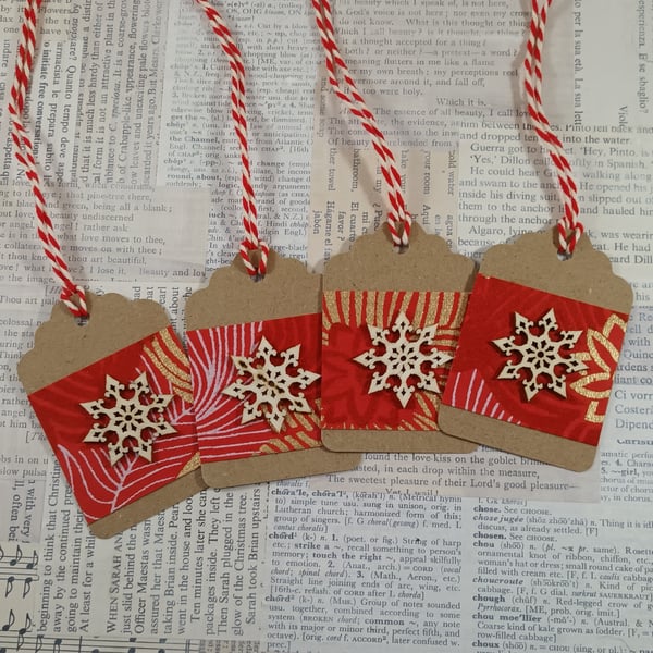 Pack of 4 red handmade Christmas gift tags