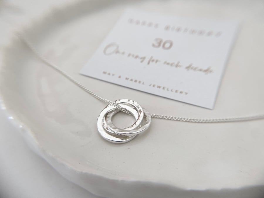 30th Birthday Three 3 Decades Necklace, Three Generations Necklace, Interlocking