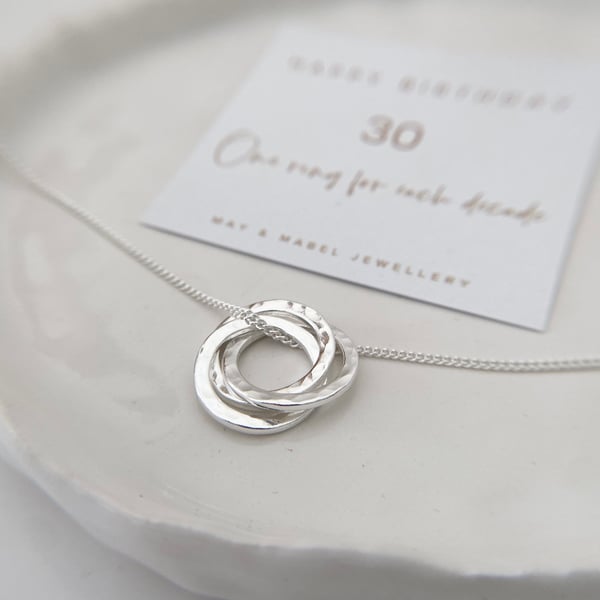 30th Birthday Three 3 Decades Necklace, Three Generations Necklace, Interlocking