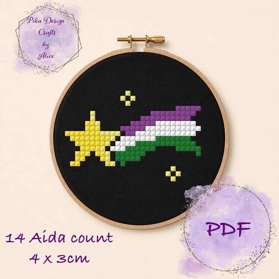 Genderqueer pride shooting star counted Cross stitch pattern