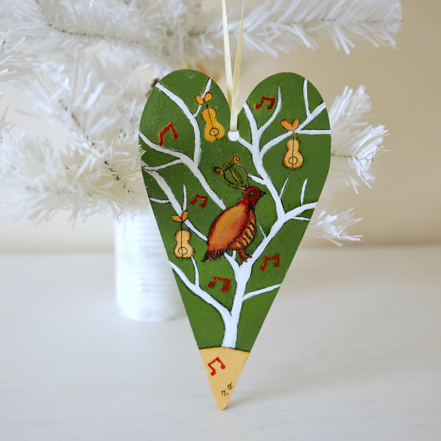 Christmas Hanging Decoration, Green Tree Ornament, Partridge in a Pear Tree