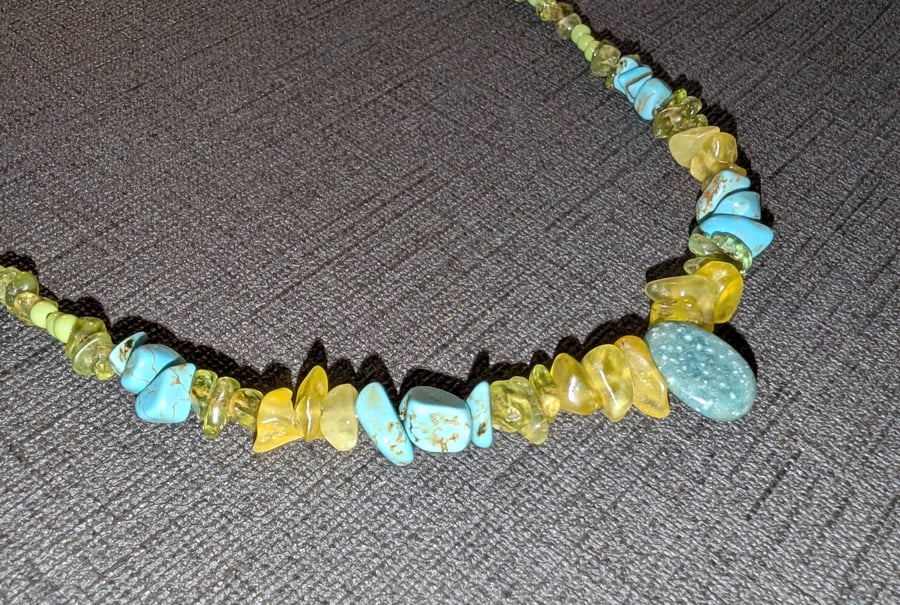 Periodot Necklace Turquoise Vesuvianite and Silver