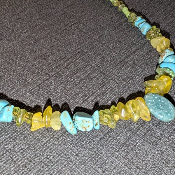 Periodot Necklace Turquoise Vesuvianite and Silver