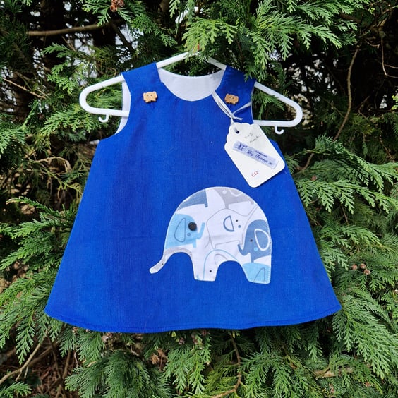 Age: 0-3m Royal Blue Elephant Needlecord Dress 
