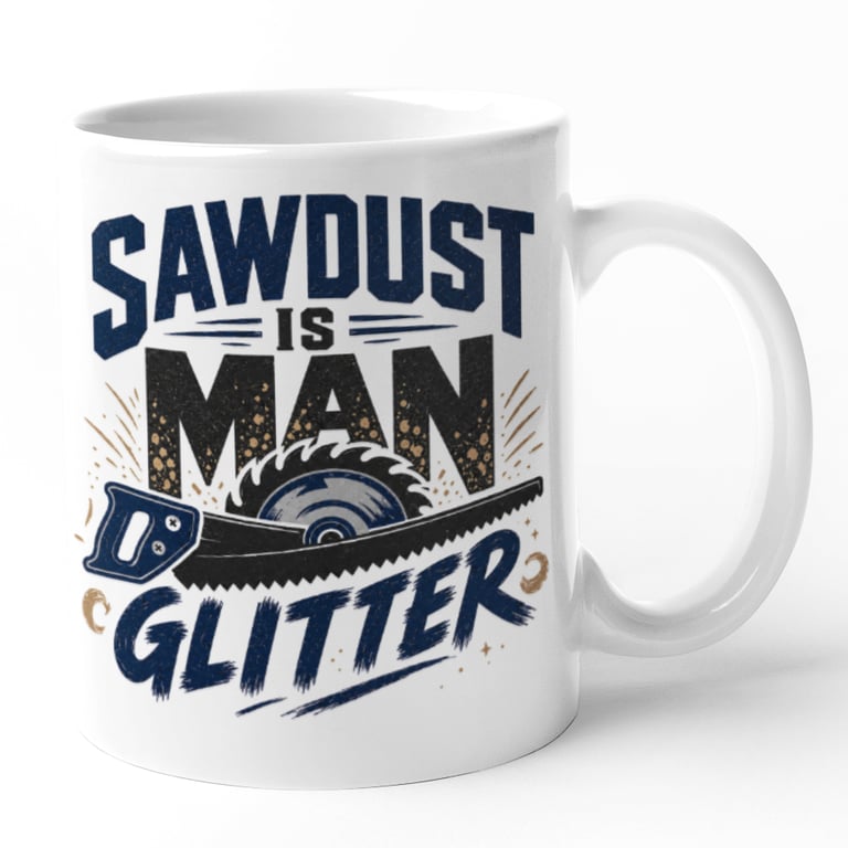 Sawdust Is Man Glitter Mug Funny Builders Workshop Gift For Him Partner Dad 