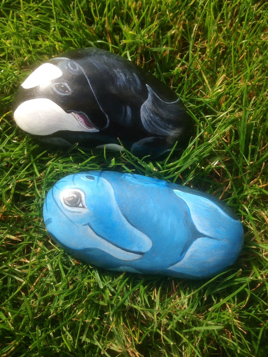 Dolphin and killer whale hand painted stones 