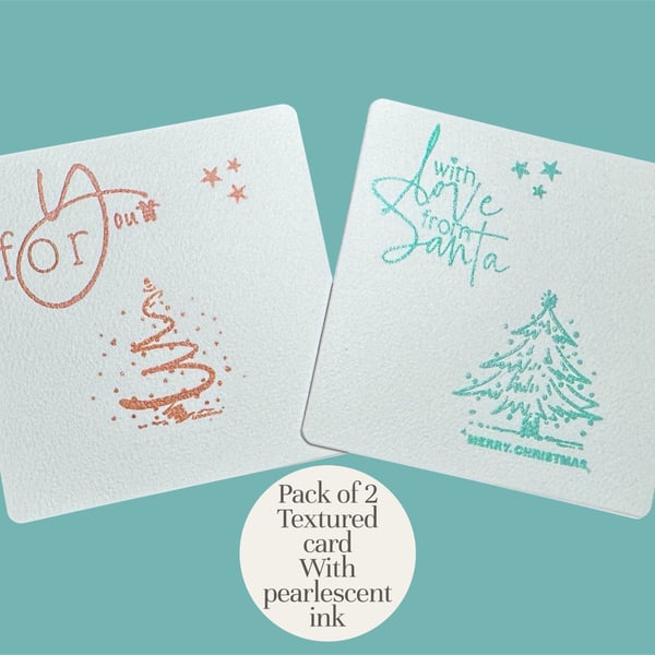  Pack of 2 Christmas tree cards in shimmery ink, for you,  love from Santa 
