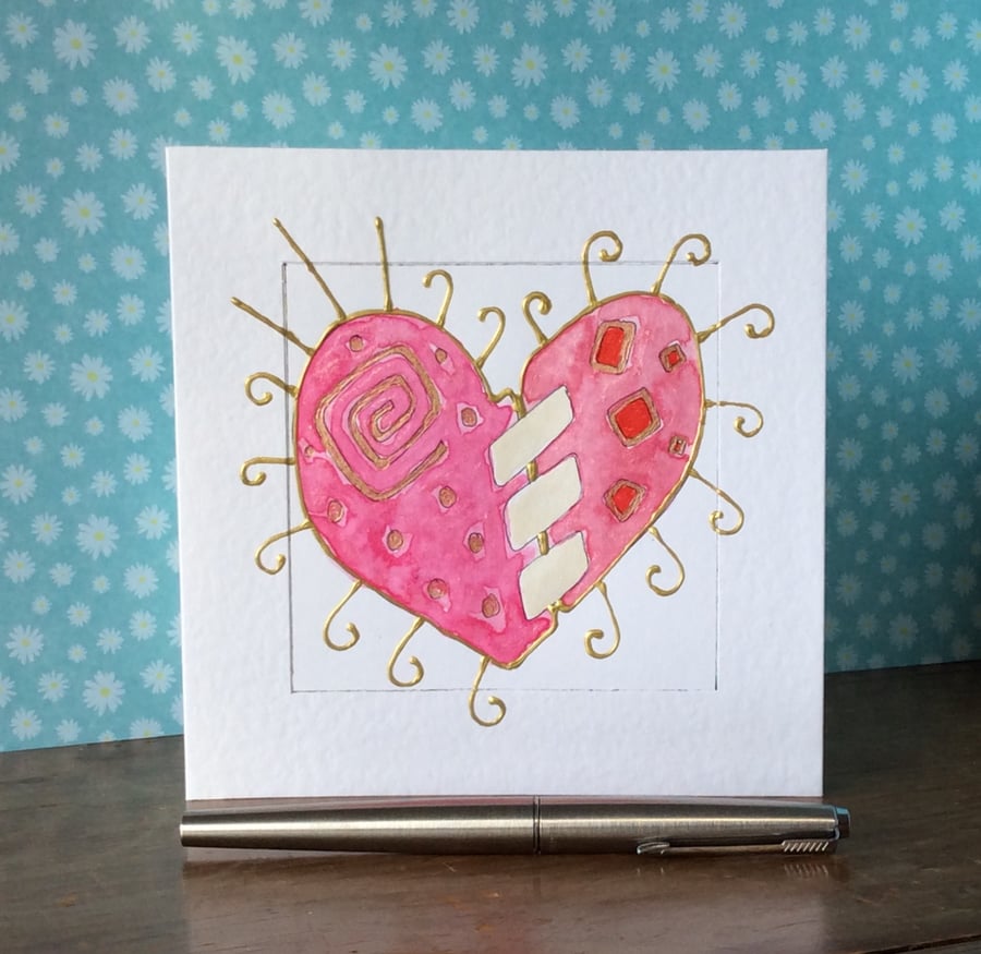 Hand painted dramatic heart Card. 