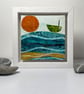 Original Seascape Green Boat, Sun and Sea Abstract Framed Art Painting 
