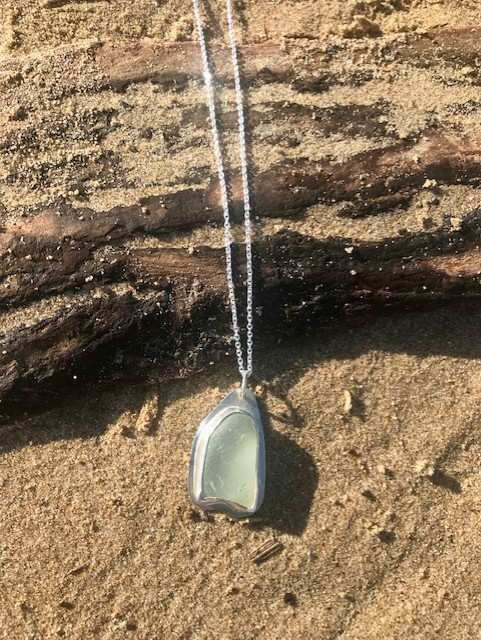 Perfectly Imperfect Handmade Sterling Silver Green Sea Glass Necklace Pendant