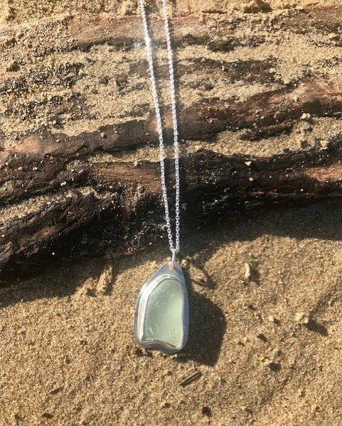 Perfectly Imperfect Handmade Sterling Silver Green Sea Glass Necklace Pendant