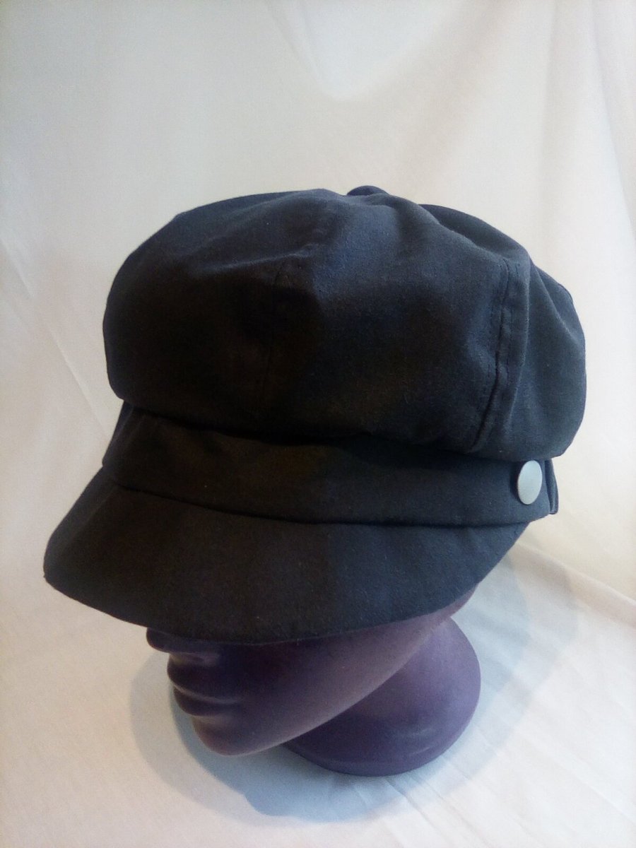 Baker boy style cap hat waxed cotton lined with button detail