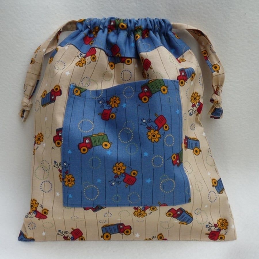 Child's Tractor and Truck Drawstring Bag 