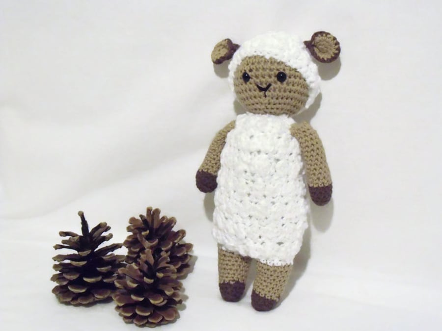 crocheted cotton sheep, white amigurumi farm animal 