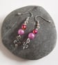 Pink and Gold Fleur de Lis Earrings - Sparkly Bead Drop Earrings