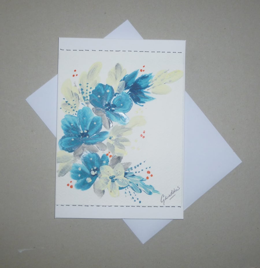 original art hand painted floral greetings card ( ref FA 231 G2 )