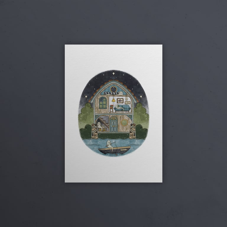 Haunted boathouse, Ghosts of Summer, 90s nostalgia, A5 art print