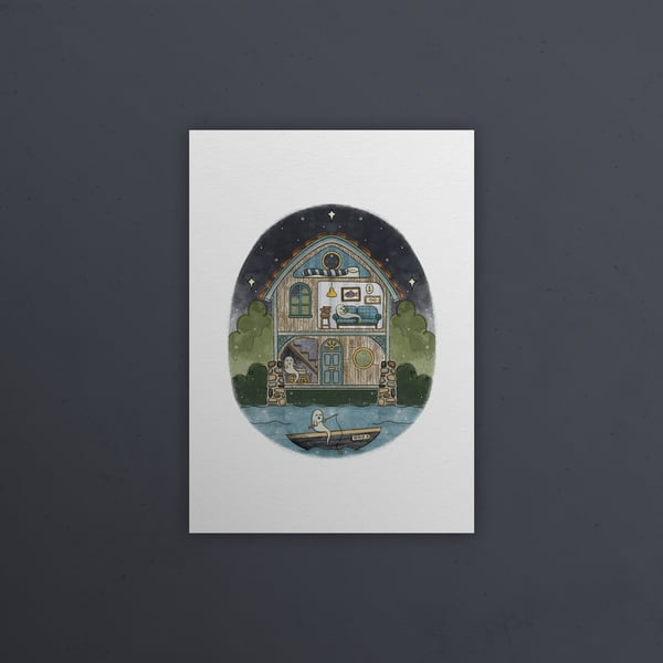 Haunted boathouse, Ghosts of Summer, 90s nostalgia, A5 art print