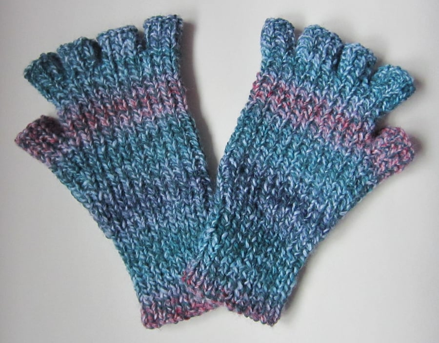 Ladies Blue Multi Fingerless Gloves