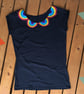 Rainbow Peter Pan Collar Woman's Black top with glitzy detail. Ladies T-Shirt - Image 1