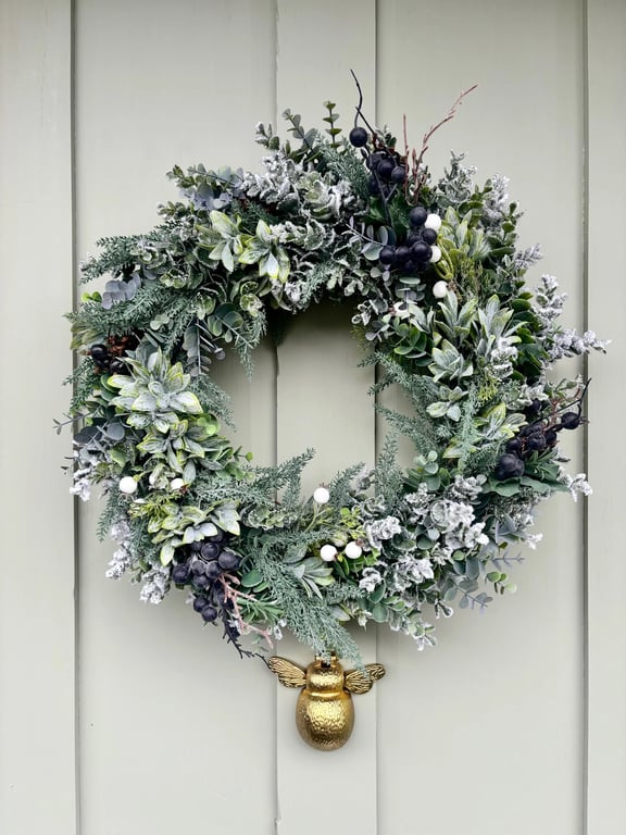 Neutral Berry Wreath: Winter Christmas Frosted Front Door Decor (55cm)