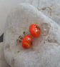 Orange with green glass stud earrings - Image 3