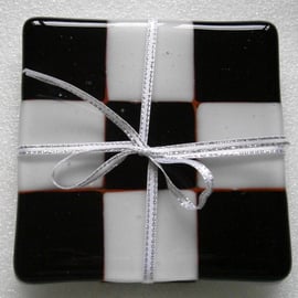 Black and white fused glass coasters