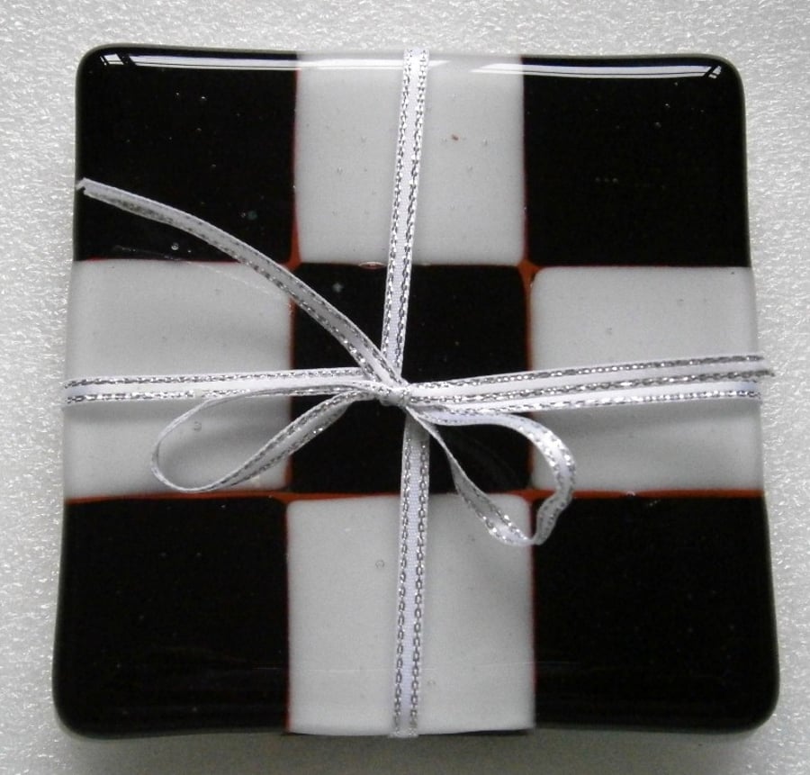 Black and white fused glass coasters