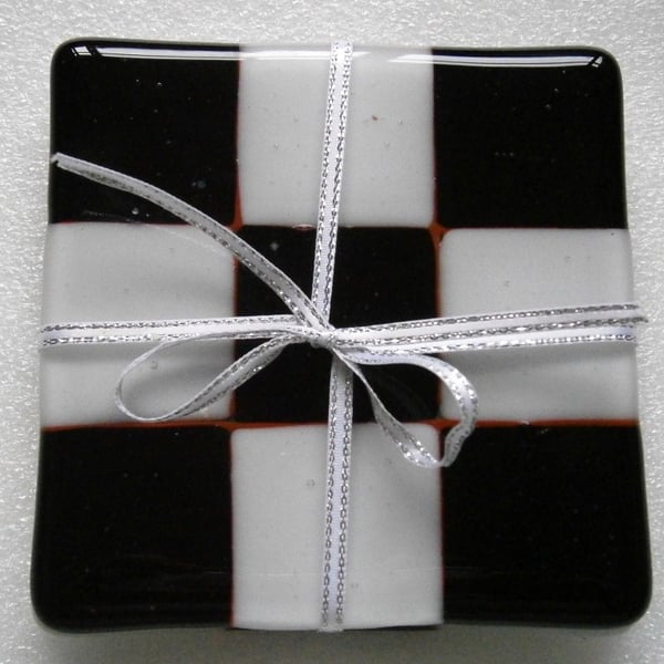 Black and white fused glass coasters