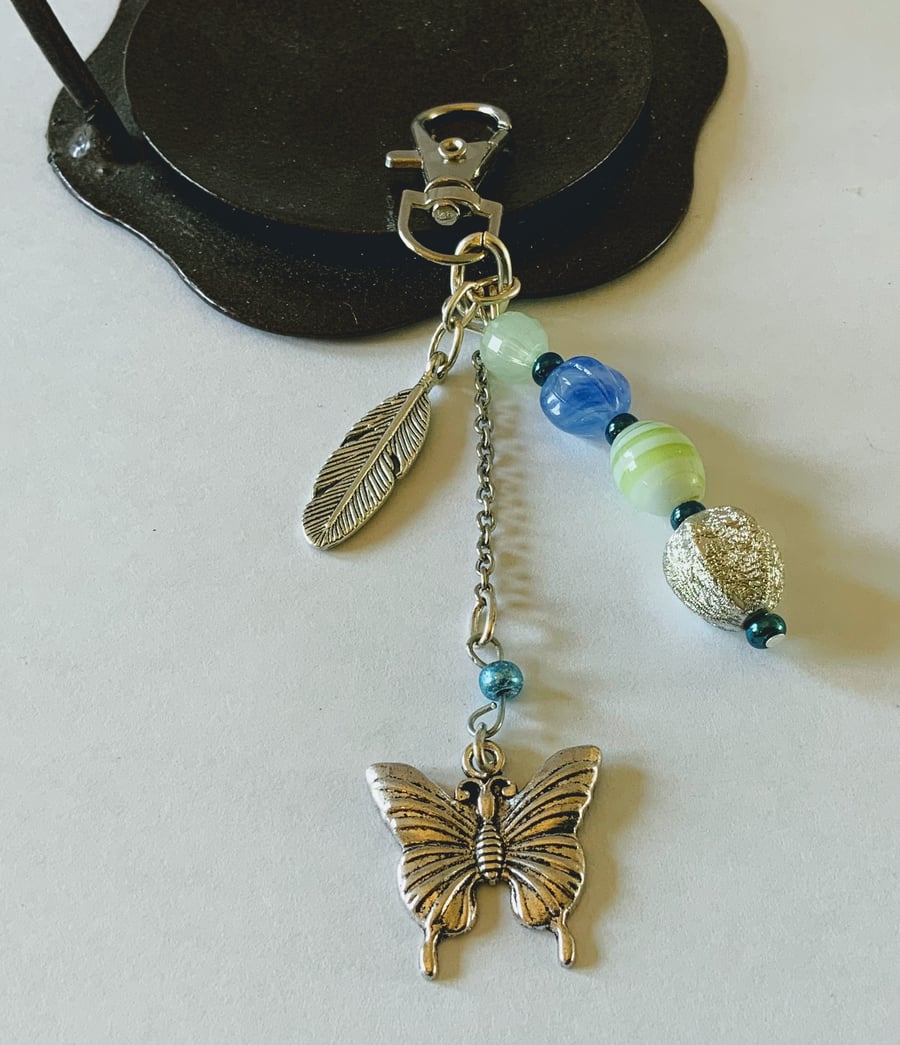 Butterfly and leaf Bag Charm.