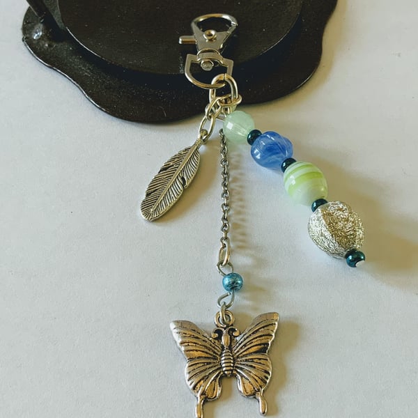 Butterfly and leaf Bag Charm.