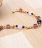 Rose Quartz bracelet - Gemstone and Purple cube bead gold chain bracelet - Image 8