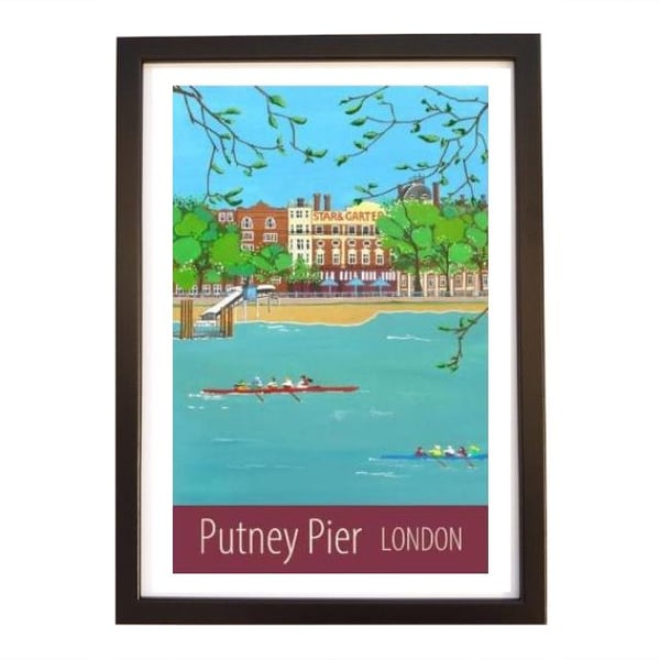 Putney Pier London travel poster print by Artist Susie West