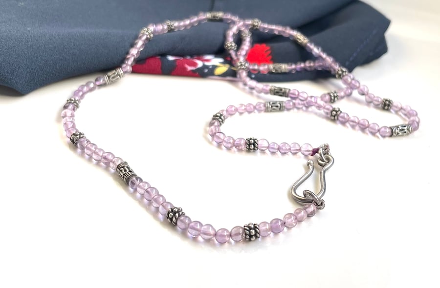Amethyst and silver necklace, oxidised silver spacer beads and hook