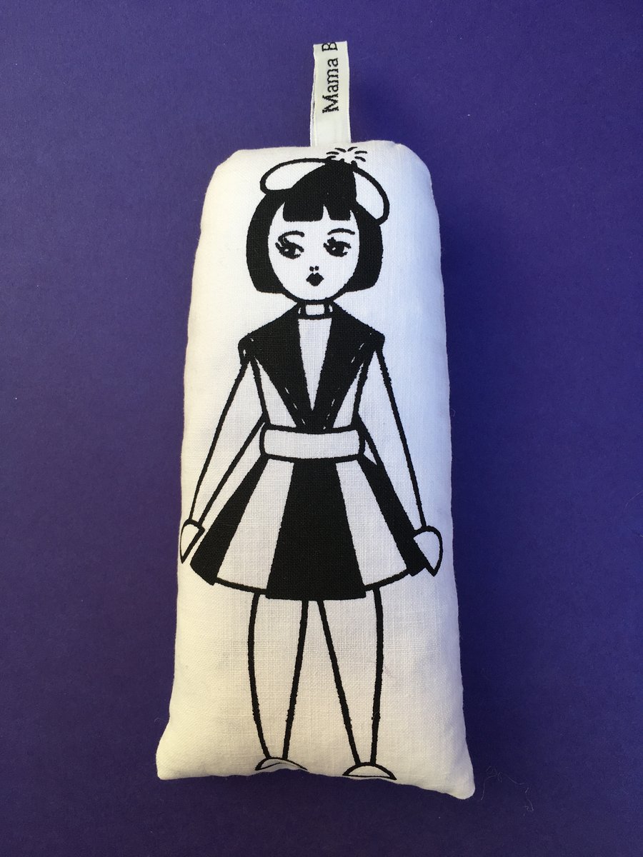 Hand Screen Printed Polish Doll Lavender Bag with 1960’s Fabric.